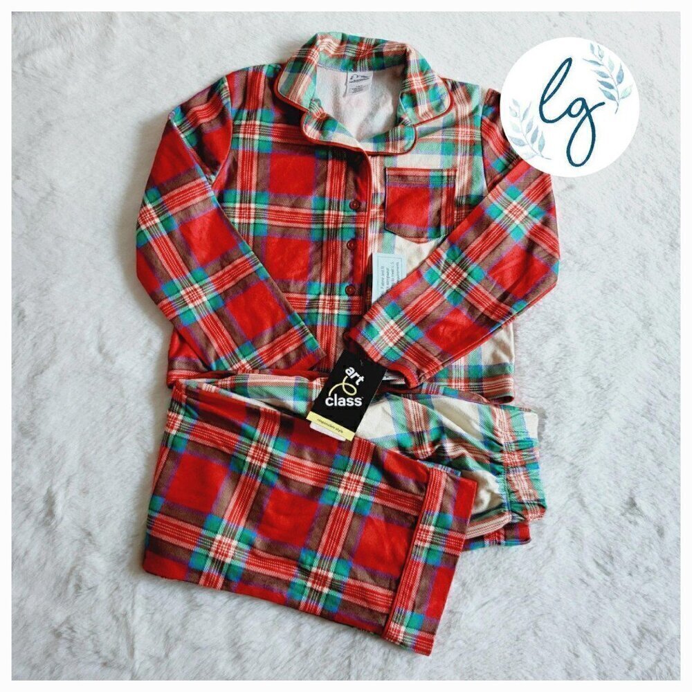 Art Class Girls' 2pc Flannel Long Sleeve Button up Pajama Set (small) 4KIDi-BH - Picture 1 of 5
